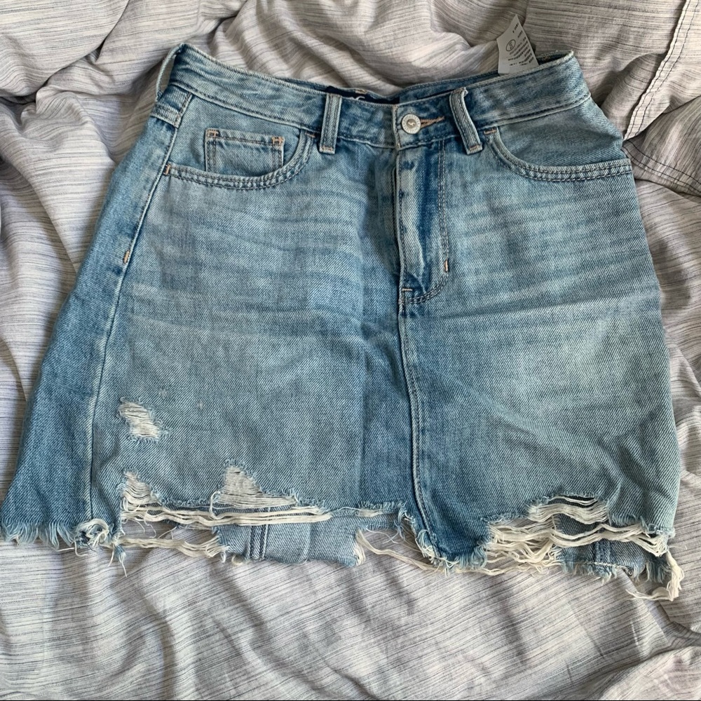Distressed denim skirt